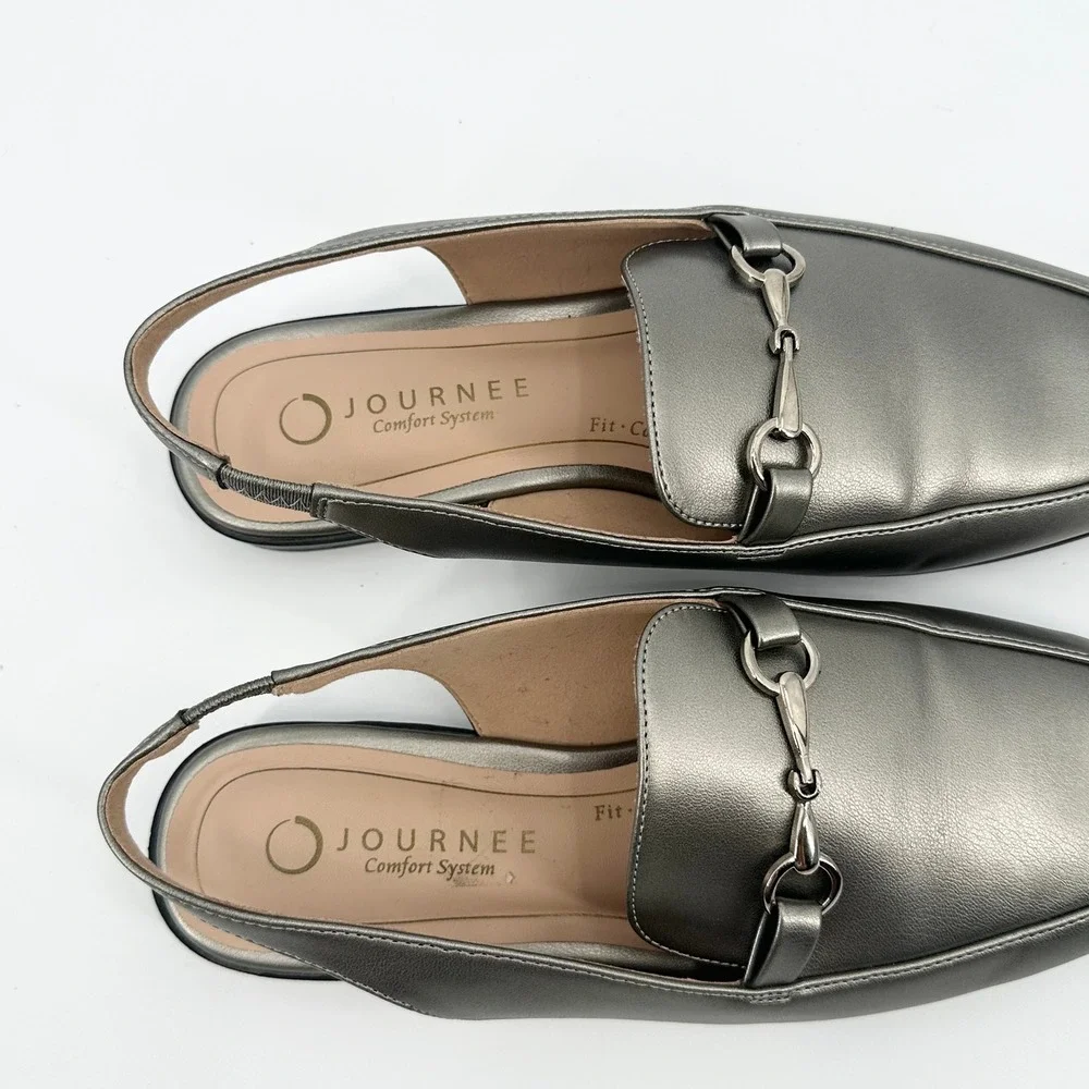 Journee Collection Lainey Pewter Silver Horsebit Slingback Loafer Flats 8.5